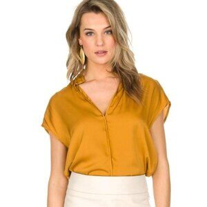 By Malene Birger Fiolana Top Mandarin Collar Satin Blouse Sleeveless Gold Small